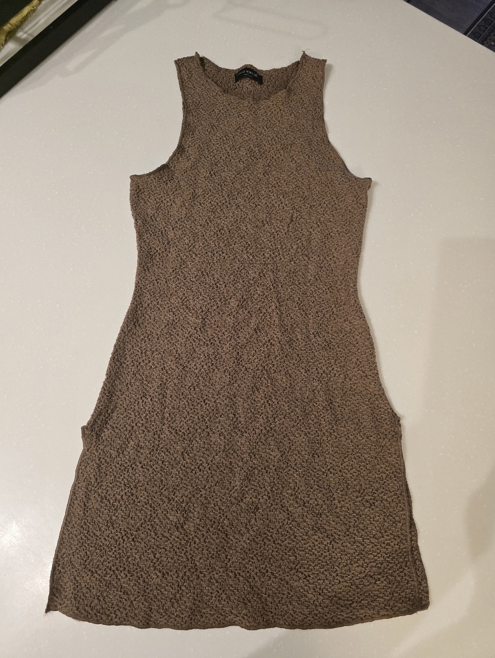 Naked wardrobe Brown Textured Sleeveless Mini Dress